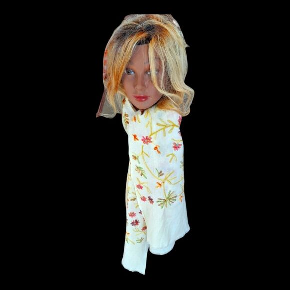 Boho Embroidered Wool Scarf Colorful Floral Cream Raw Edges Large 70 Long x 20 - Picture 1 of 12